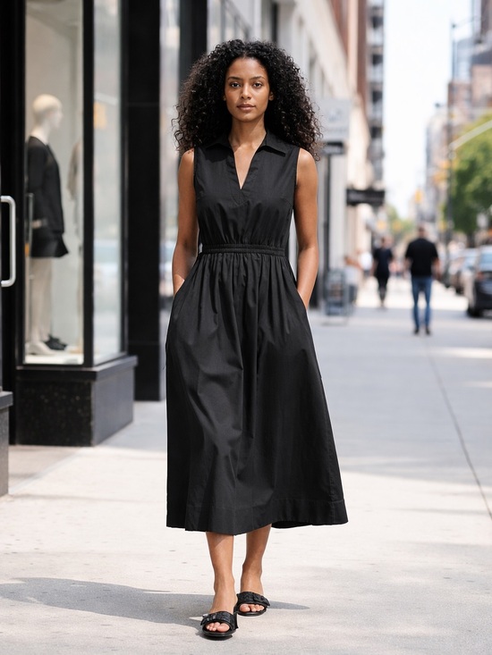 Calvin Klein Dresses & Skirts - NWT Calvin Klein Black Cotton Midi Shirt Dress Size 8 Open Back Poplin Utility